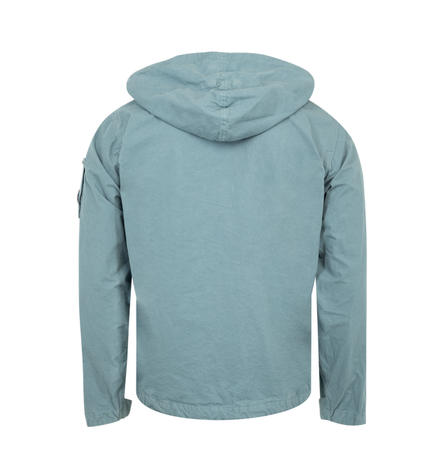 Image 2 of 3 - BLUE - CP COMPANY Microreps Hooded Jacket featuring zip fastening at front, regular fit, high-neck, drawstring hood, long sleeves, branded lens patch at sleeve, buttoned cuffs, two welt pockets at front and drawstring hem. 100% cotton. 