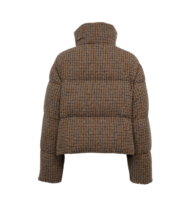 Image 2 of 3 - BROWN - MONCLER Seboune Short Down Jacket featuring wool boucl, polyester lining, down-filled, collar with velvet lining, zipper closure, pockets with snap button closure and elastic hem with drawstring fastening. 58% wool, 24% polyamide/nylon, 18% lyocell. Lining: 100% polyester. Collar lining: 100% cotton. Padding: 90% down, 10% feather.Product code 