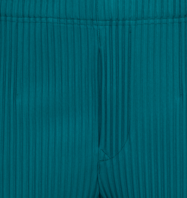 Image 4 of 4 - GREEN - ISSEY MIYAKE Shorts featuring pliss effect, mid-rise, elasticated waistband, slip pockets to the sides and knee-length. 100% polyester. 