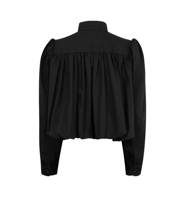 Image 3 of 4 - BLACK - CHLOE Gathered Boule Jacket in cotton canvas featuring a high collar, front zipper, engraved horn buttons at collar & cuffs, side pockets and gathered shoulders. 100% cotton. 