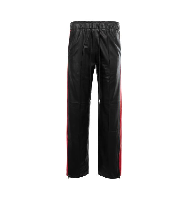 BLACK - NAHMIAS Leather Track Pant featuring elastic waistband, two pockets, logo drawstrings, color blocking stripes on sides and loose fit. 100% leather. 