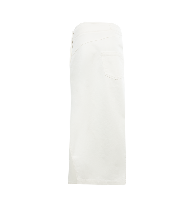 Image 2 of 3 - WHITE - LOEWE Deconstructed Skirt featuring medium-weight cotton denim, regular fit, mid length, high waist, asymmetric construction, belt loops, side zip fastening, patch and coin pocket, rear patch pocket and diagonal slit at the back. 100% cotton. Made in Italy. 