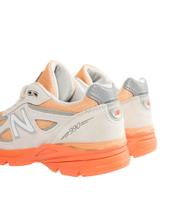 Image 3 of 5 - ORANGE - NEW BALANCE Made in USA 990v4 Sneaker featuring ABZORB cushioning at heel and forefoot, combination ENCAP and C-CAP midsole, reflective accents, mesh upper, suede and synthetic overlays and NDurance rubber outsole. 
