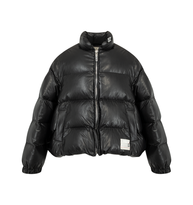 Image 1 of 3 - BLACK - Maison Mihara Yasuhiro Men's Bottom Folded Down Jacket is crafted from premium fabric and features a unique folded-down hem design, a relaxed silhouette, front closure, and functional pockets for a contemporary deconstructed look. This designer jacket combines Maison Mihara Yasuhiro's signature experimental aesthetic with everyday versatility, creating a distinctive outerwear piece for modern styling. Made in Japan. 