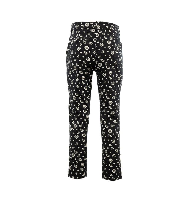 Image 2 of 4 - BLACK - Rosie Assoulin Oboe pants in floral and polka dot motif in a skinny fit,  cropped length, and high rise featuring side slip pockets, back welt pockets, tab and zip fly closure with belt loops. Cotton/polyester/elastane blend. Made in USA. 