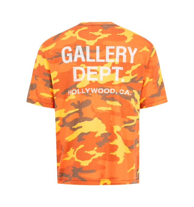 Image 2 of 2 - ORANGE - GALLERY DEPT. Souvenir Tee featuring relaxed fit, short sleeves, all-over camo print, GD ENGLISH logotype on the front and HOLLYWOOD SOUVENIR graphic on the back. 100% cotton. Made in USA. 