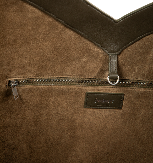 Image 3 of 3 - BROWN - SAINT LAURENT Giant Y Tote in finely grained leather, lined in tonal suede, decorated with a subtle Y stitched signature, an inner zip pocket and hook closure. 18.1 " x 14.9" x 7.1". Strap drop: 13". Calfskin. Made in Italy.  