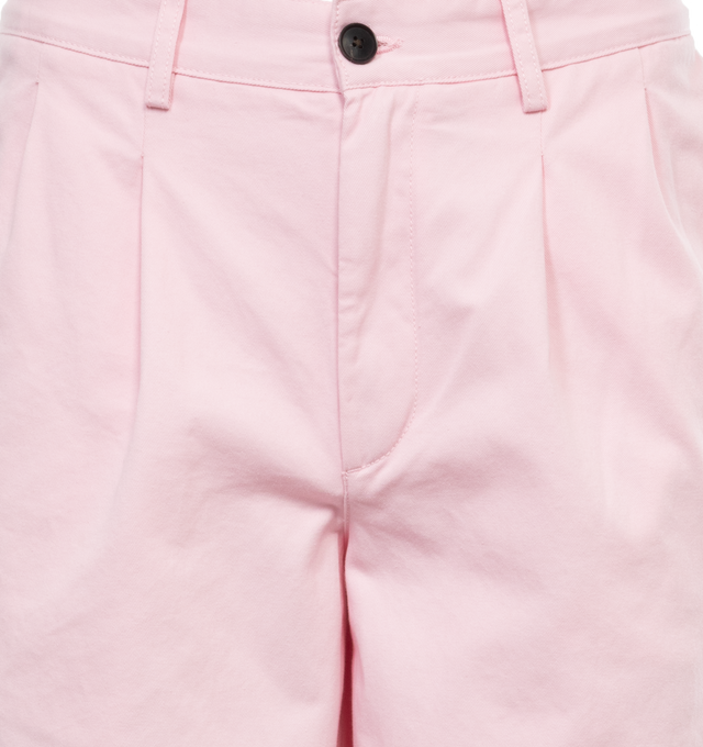 Image 4 of 4 - PINK - NOAH Twill Double Pleated Pants featuring double-pleated with zip-fly and button-closure, side seam front pockets and besom back pockets with button-closure. 100% organic cotton denim. Made in Portugal. 