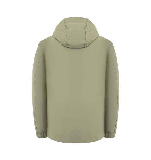 Image 2 of 3 - GREEN - MONCLER Escurays Hooded Short Down Jacket featuring 2L technical polyester, water-repellent main fabric, nylon lining, down-filled, adjustable hood, zipper closure, zipped pockets, adjustable hem and silicone logo patch. 100% polyester. Lining: 100% polyamide/nylon. Padding: 90% down, 10% feather. Made in Romania. 