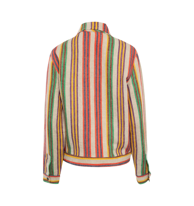 Image 2 of 3 - MULTI - THE ELDER STATESMAN Coastal Decon Jacket featuring multicolor stripes throughout, relaxed fit, collar, front zip closure and side pockets. 100% linen.  