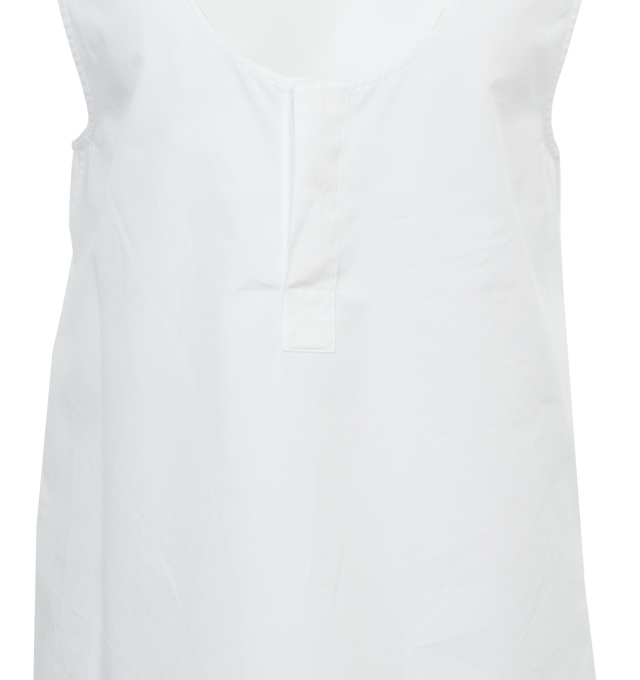 Image 3 of 3 - WHITE - Saint Laurent semi-sheer henley tank top featuring U-neck, plunging arm opening, and concealed 3-button placket. 100% cotton. Made in Italy.  