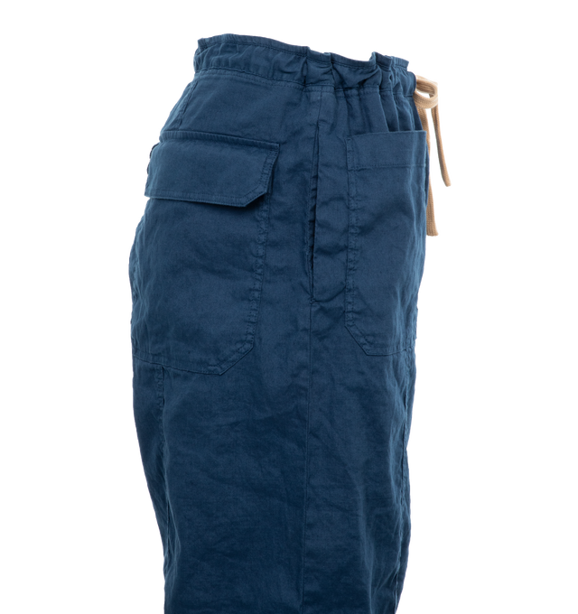 Image 3 of 4 - BLUE - BARENA VENEZIA Linen-blend trousers have a relaxed, coastal feel crafted from a linen and cotton blend, featuring a contrast drawstring fastening, close-fit waist, relaxed-fit leg, front patch pockets and rear flap pockets. 55% linen, 43% cotton, 2% elastane. Made in Italy. 