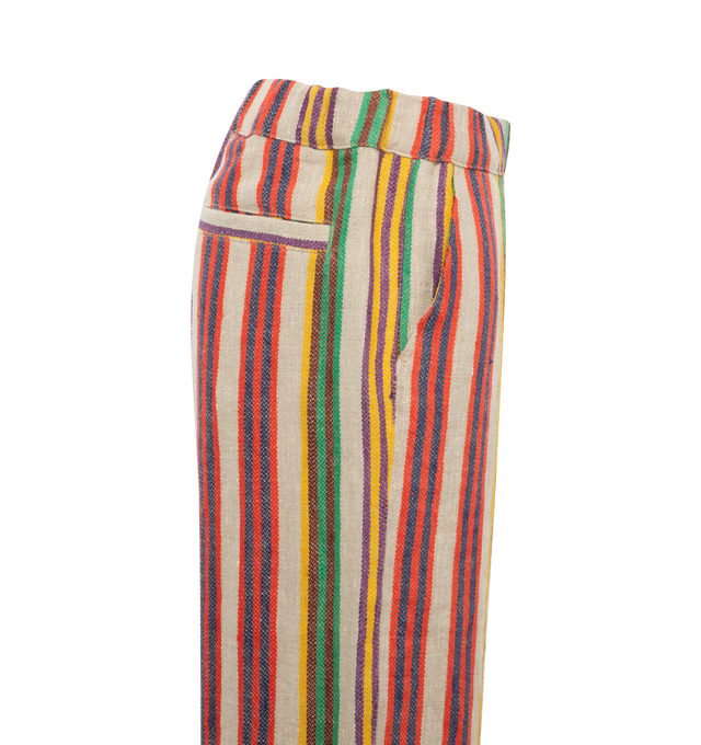 Image 3 of 3 - MULTI - THE ELDER STATESMAN Coastal Sandy Pant featuring multicolor stripe throughout, elastic waist, relaxed fit, wide leg, side pockets and back pockets. 100% linen.  