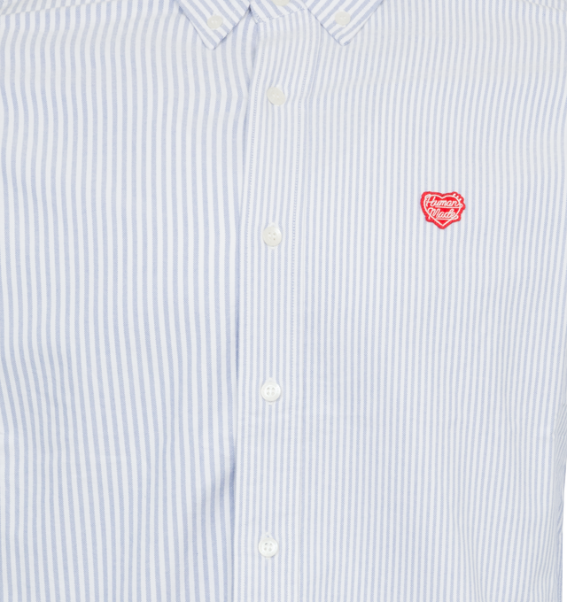 Image 3 of 3 - BLUE - HUMAN MADE Stripe Oxford Shirt featuring point collar, button down closure, brand chest patch and stripes throughout. 100% cotton. 