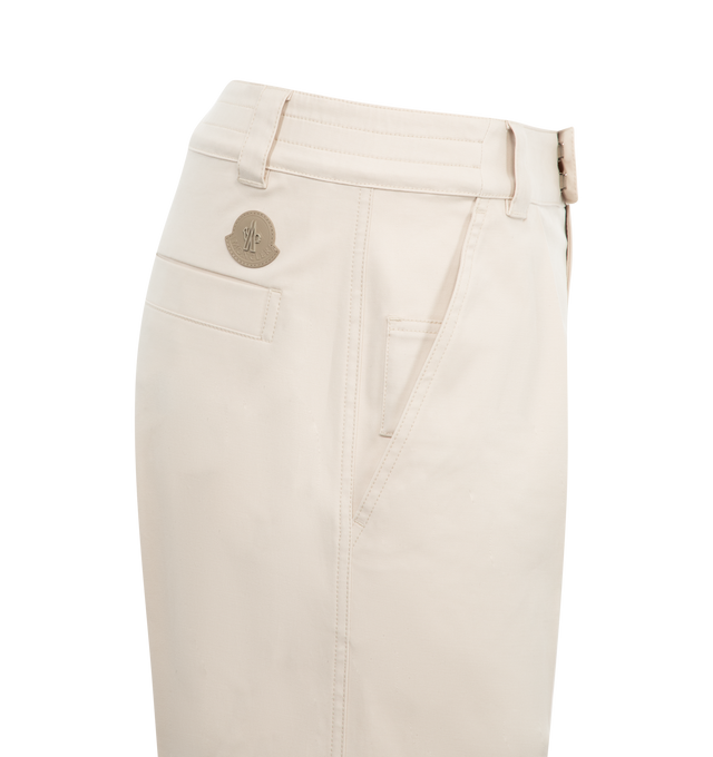 Image 3 of 3 - WHITE - MONCLER Cotton Drill Pants featuring stretch cotton drill, zipper, hook and button closure, pockets and leather logo patch. 97% cotton, 3% elastane/spandex. 