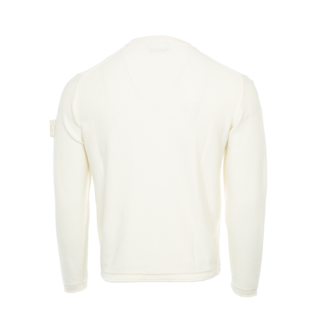 Image 2 of 3 - WHITE - STONE ISLAND Ghost Sweater featuring crew neck, long sleeves, straight hem and patch on sleeve. 85% cotton, 15% cashmere. 