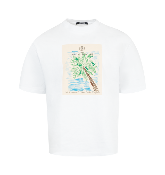 Image 1 of 2 - WHITE - JACQUEMUS Le Marino T-shirt featuring crew neck, short sleeves, straight hem and graphic on front. Made in Portugal. 