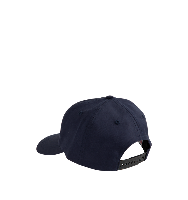 Image 2 of 2 - NAVY - NOAH Anchor Logo 5 Panel Hat featuring embroidered eyelets, adjustable snapback closure and embroidered logo at front. 100% cotton. Made in USA. 