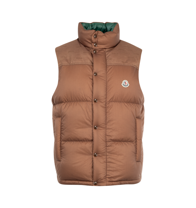 Image 4 of 6 - BROWN - MONCLER GRENOBLE Verone Convertible Down Puffer Jacket featuring reversible contrasting color, convertible to vest, front snap closure, stand collar, long zip-off sleeves with elastic cuffs, front welt pockets and drawcord-toggle hem. 100% nylon. Padding: 90% down, 10% feather.  