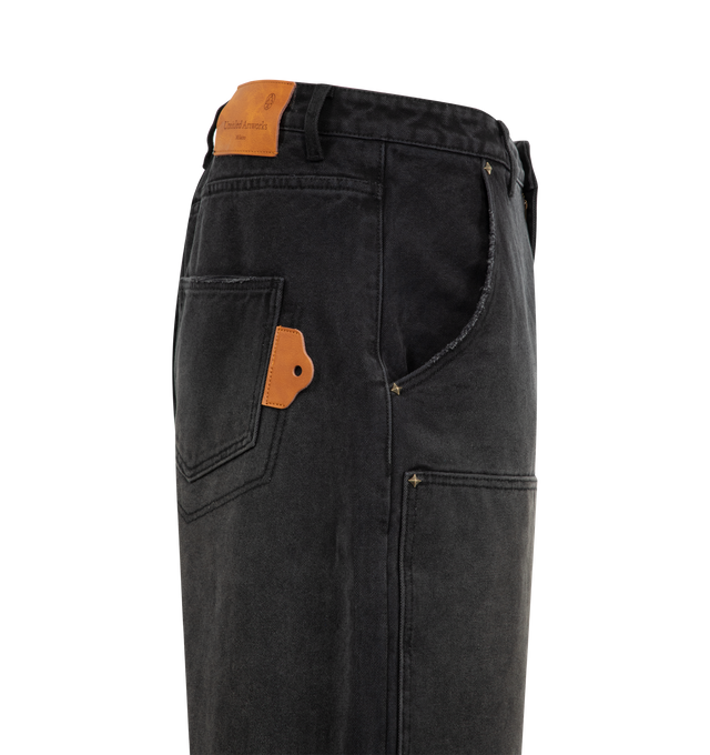Image 3 of 3 - BLACK - UNTITLED ARTWORKS Workwear Pants featuring wide-leg, relaxed-fit, mid-rise and four-pocket styling: 2 side pockets, 2 back patch pockets. 100% cotton. 
