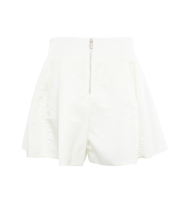 Image 2 of 4 - WHITE - SACAI Nylon Twill Shorts featuring waistband, side slit pockets, back zipper and wide legs. 100% nylon. 