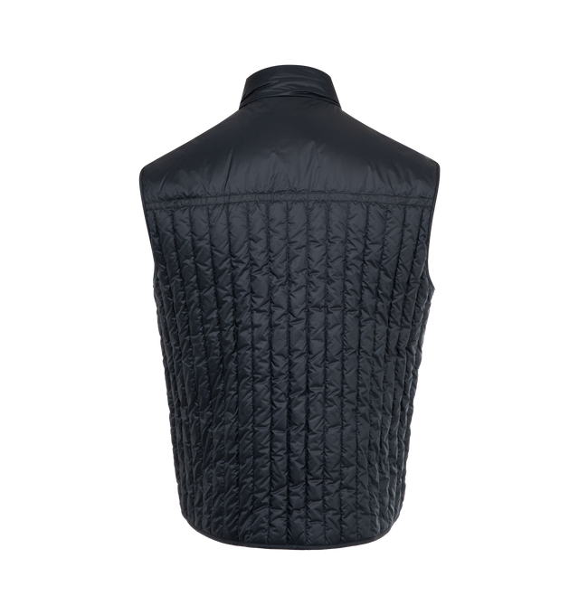 Image 2 of 2 - NAVY - Moncler x Gilga Farm Designed by Donald Glover Tangerine Down Vest featuring longue saison lining, down-filled, zipper closure with ribbon trim, zipped pockets and logo patch. 100% polyamide/nylon. Padding: 90% down, 10% feather. Made in Romania. 