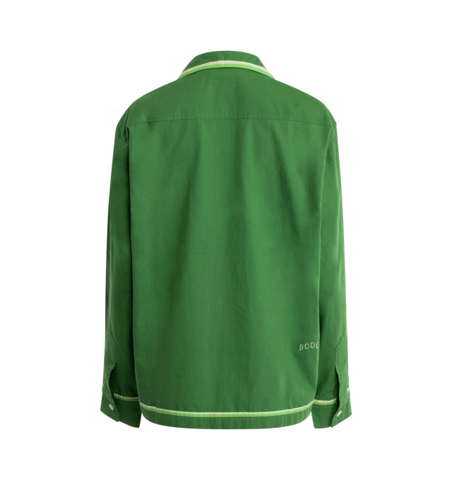 Image 2 of 3 - GREEN - BODE Top Sheet Shirt featuring boxy fit, four front buttons and three front patch pockets. 100% cotton.  