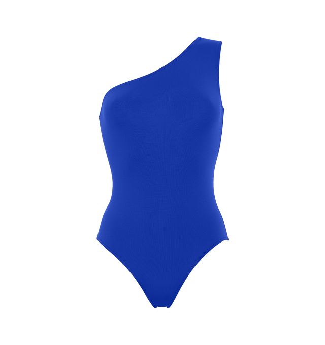 Image 1 of 5 - BLUE - ERES Effigie One-Shoulder Swimsuit featuring broad strap. 84% Polyamid, 16% Spandex. Made in Italy.  