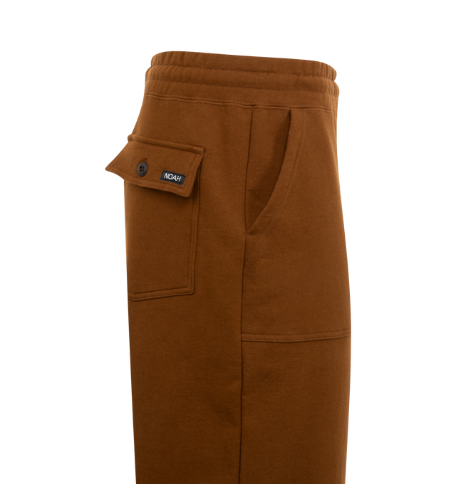 Image 3 of 3 - BROWN - Noah Fatigue Sweatpants have a drawstring waistband and cuffs, front patch pockets, and back button-flap patch pockets. 100% cotton. Made in Canada.  