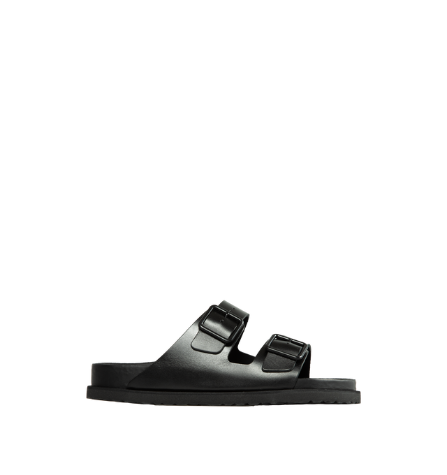 BLACK - BIRKENSTOCK 1774 Arizona Premium NL Sandals have a cork-latex footbed, adjustable buckle straps, and signature logo. 100% Nappa leather. Made in Germany.