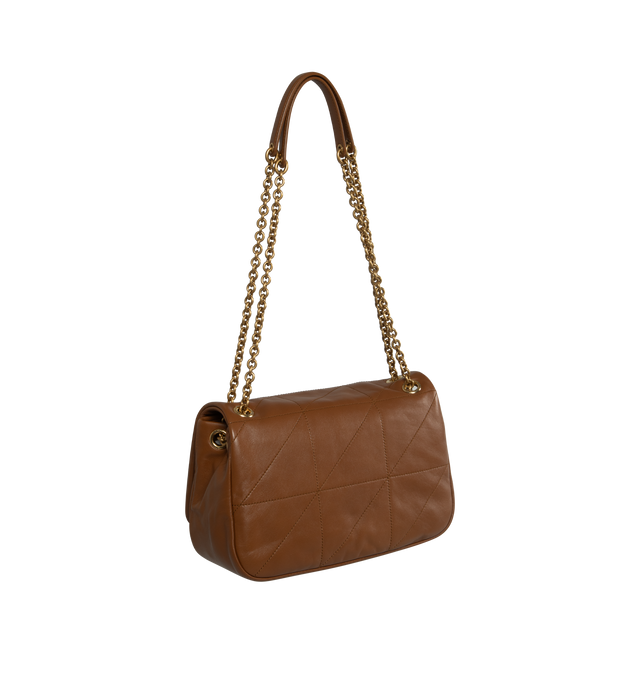 Image 3 of 4 - BROWN - SAINT LAURENT Jamie 4.3 Small in Lambskin featuring quilted topstitching, adjustable sliding strap, one flap pocket at back and snap closure with inner ties. 9.8 X 6.3 X 2.8 inches. 100% lambskin.  