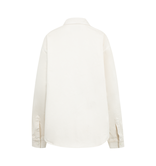 Image 2 of 2 - WHITE - BALENCIAGA Large Fit Shirt featuring cotton denim, button-down collar, 6 button front, 1 patch pocket at chest, long sleeves, rounded hem, Balenciaga engraved buttons and Balenciaga logo embroidered at chest. 100% cotton. Made in Italy. 