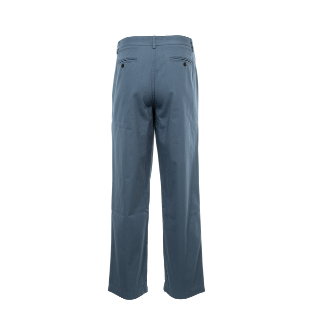 Image 2 of 4 - BLUE - NOAH Twill Double Pleated Pants featuring double-pleated with zip-fly and button-closure, side seam front pockets and besom back pockets with button-closure. 100% organic cotton denim. Made in Portugal. 