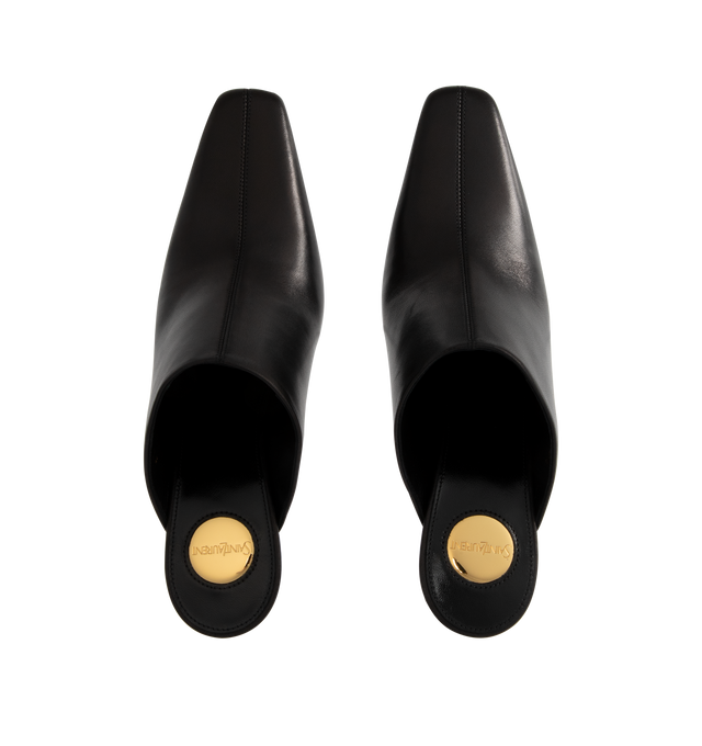 Image 4 of 4 - BLACK - Saint Laurent Heeled Mule with lambskin upper, leather lining, footbed and sole. Slip-on style feauturing square toe and 3.7 inch heel. Made in Italy. 