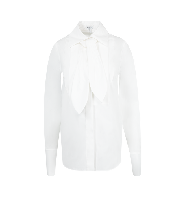 Image 1 of 2 - WHITE - LOEWE Shirt featuring lightweight cotton poplin, a detachable pleated neck tie, a pintuck bib, regular fit, regular length, classic collar, button front fastening and french cuffs with LOEWE 1846 engraved cufflinks. 100% cotton. Made in Italy.  