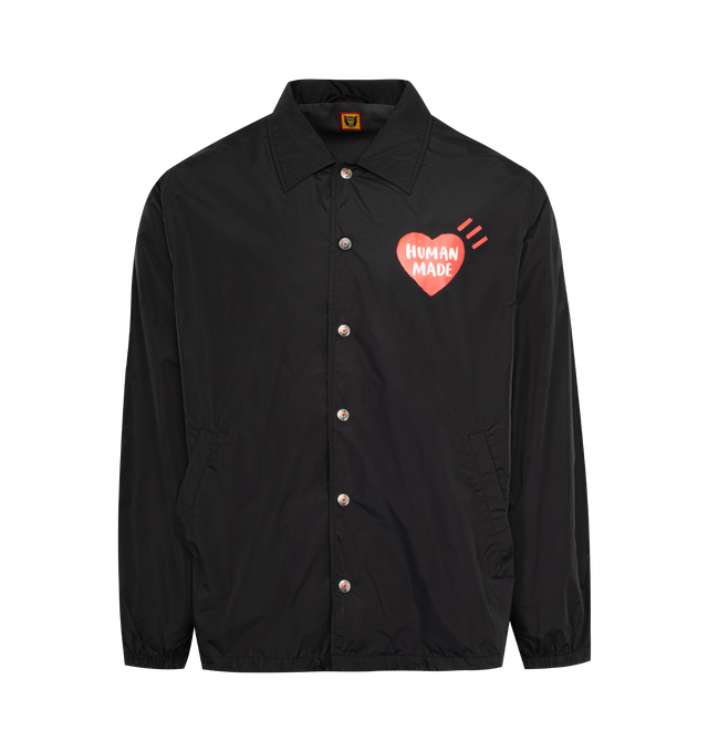 BLACK - HUMAN MADE Coach Jacket featuring pointed collar, button-down closure, screen-printed branding and acreen-printed graphics. Nylon/cotton blend.