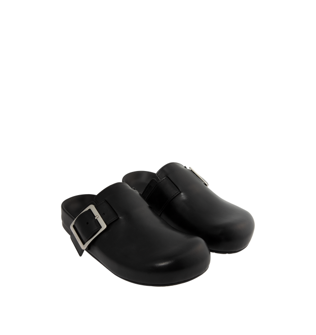 Image 2 of 4 - BLACK - LOEWE Ease Buckle Mule featuring the signature LOEWE square buckle, 25mm heel, embossed LOEWE on the buckle, moulded ergonomic fussbett in leather and embossed Anagram rubber outsole. Calfskin. 