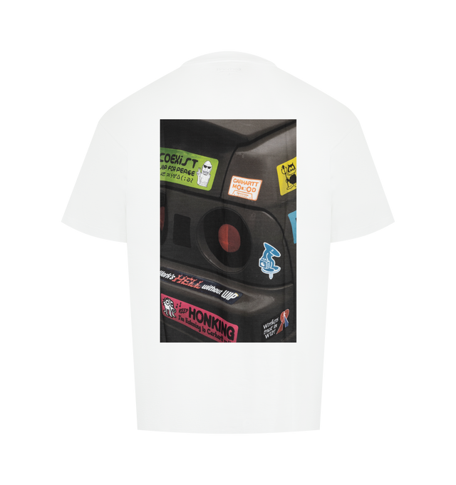 Image 2 of 2 - WHITE - CARHARTT WIP Bumper Car T-Shirt featuring a loose fit, crew neck, short sleeves, midweight organic cotton jersey and a graphic print appears on the chest. 100% cotton.  