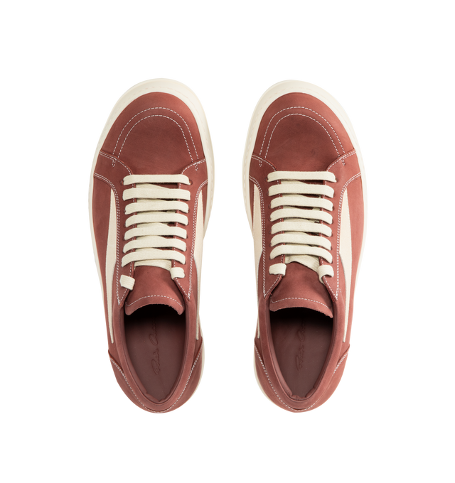 Image 5 of 5 - BROWN - Rick Owens DRKSHDW Vintage Sneaks Sneakers featuring low top, lace-up closure, calfskin suede appliqu at sides, twill lining and treaded rubber sole. Upper: textile, calfskin. Sole: rubber. Made in Italy. 