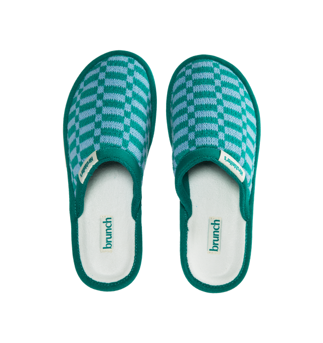 Image 5 of 8 - BLUE - BRUNCH L'Essentiel Slippers are a slip on style with soft terry upper and padded insole. Upper: 51% cotton, 42% recycled polyester, 7% polyamide. Footbed: 100% recycled polyester. Outsole: 20% recycled EVA, 80% EVA.Maintaining the iconic hotel-slipper aesthetic, this knit L'Essentiel is designed to be more comfortable than ever. The footbed features EVA foam that molds to the foot while offering a countered shape that protects and cradles the heel. Meanwhile, the outsole is made from p 