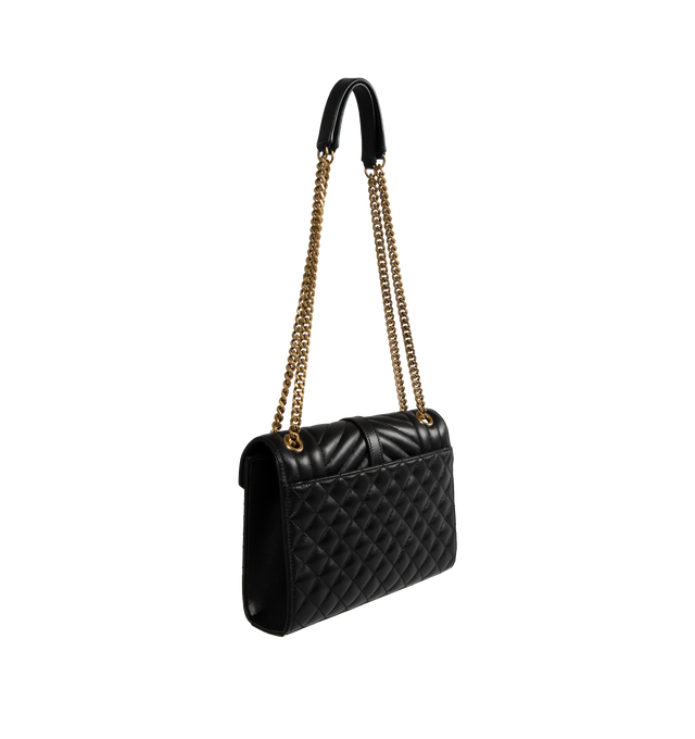 BLACK - SAINT LAURENT Envelope Medium Bag featuring quilted topstitching, sliding leather and chain strap, one flap pocket at back and magnetic snap closure. 9.4 X 6.9 X 2.3 inches. 100% lambskin. Made in Italy. 