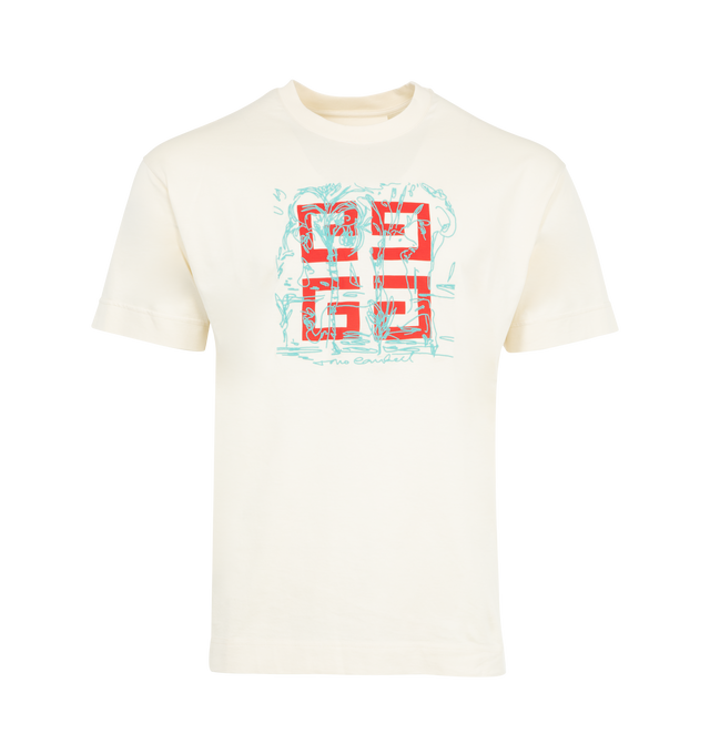 Image 1 of 2 - WHITE - Givenchy 4G T-Shirt featuring rib knit crewneck, logo printed at front and back hem and short sleeves. 100% cotton. 