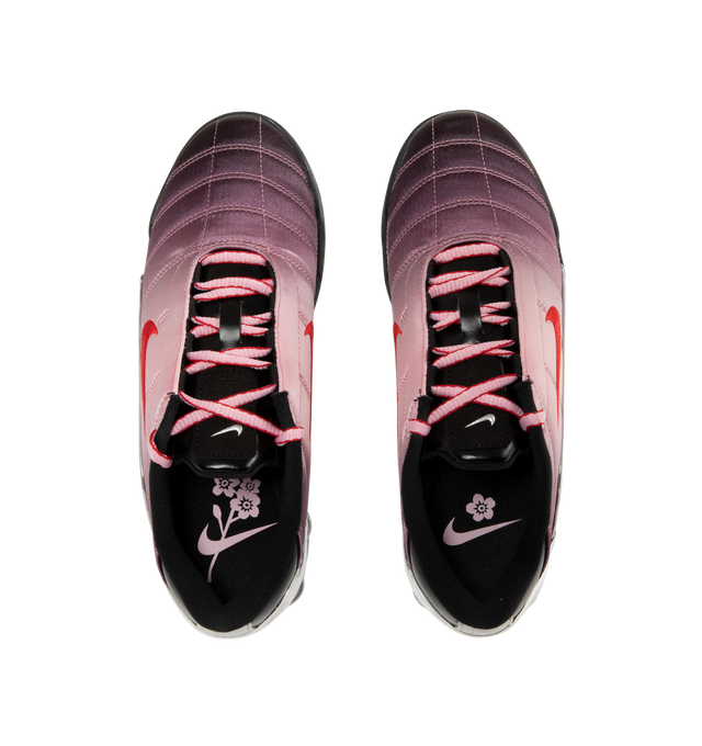 Image 5 of 5 - PINK - Nike Womens Shox Magia Sneakers feature a premium leather and textile upper. Designed with a lace-up closure, metallic accents, Nike Shox cushioning columns, and durable rubber outsole. Upper: Leather and Textile; Cushioning: Nike Shox; Outsole: Rubber. Imported 