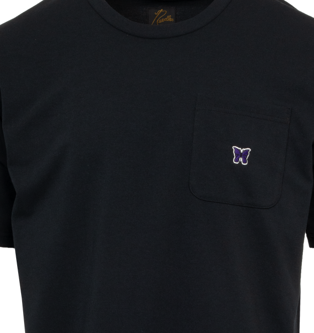 Image 2 of 2 - BLACK - NEEDLES Crew Neck Tee featuring round neck and pocket with logo patch. 65% polyester, 35% cotton. Made in Japan. 
