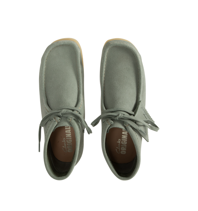 Image 4 of 4 - GREEN - CLARKS Wallabee Boot featuring suede upper, breathable leather lining, part-recycled natural rubber pebble crepe sole and finished with two fobs (Clarks Originals and Wallabee). 