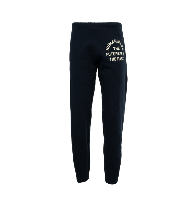 NAVY - HUMAN MADE Sweatpant featuring elastic waist and hems, side pockets, one back patch pocket and branding on leg. 100% cotton.