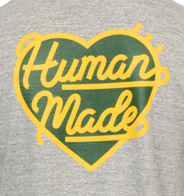 Image 3 of 3 - GREY - HUMAN MADE Heart Badge T-Shirt featuring brand print on back, signature heart emblem on front, short sleeves and crew neck. 100% cotton. 