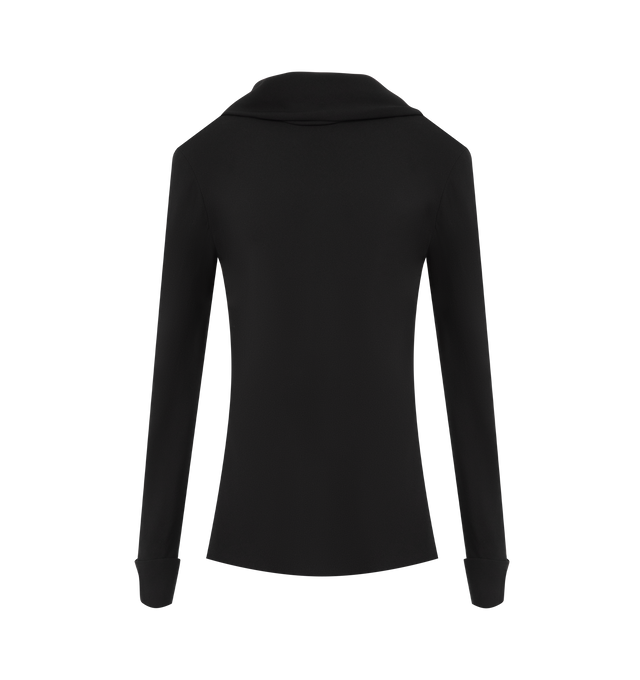 Image 1 of 2 - BLACK - THE ROW Evo Draped Top featuring a plunging back with a shawl collar, long sleeves and french square cuff. 100% viscose. Lining: 100% silk. Made in Italy.  