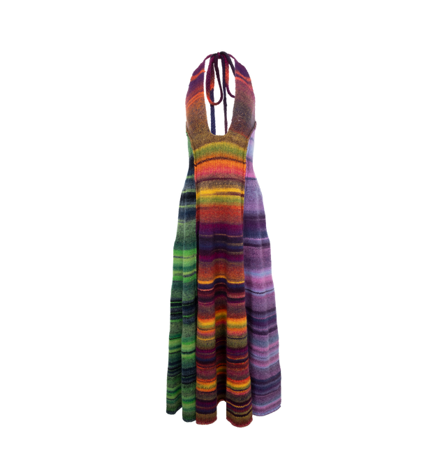 Image 1 of 2 - MULTI - CHRISTOPHER JOHN ROGERS Scoop Neck Halter Dress featuring inside-out linking, low scoop neckline, self-tie straps, paneled construction, maxi length and print throughout. 50% virgin wool, 50% acrylic. 
