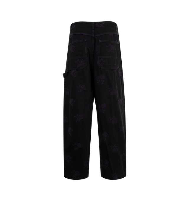 Image 2 of 3 - BLACK - Needles HD Jacquard Rose Painter Pants are a 5-pocket style with a zip and button fly, a drawstring closure, rear patch pockets, side pockets, a hammer loop, and other pockets. 100% cotton. Made in Japan.  